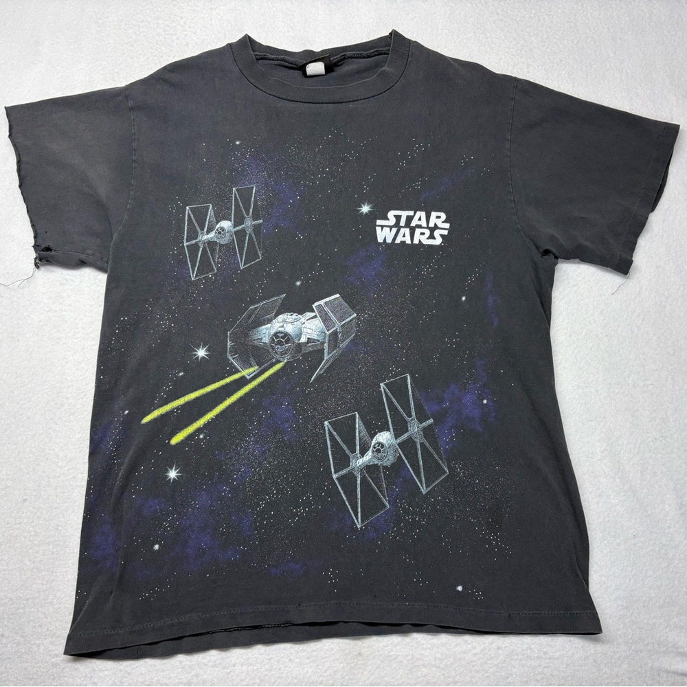 Star Wars Vintage 90's Over Print Shirt Lg Death Star Millennium Falcon Changes